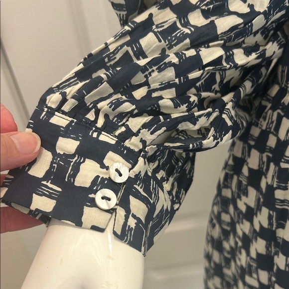 Cleobella Navy Blue and White Checkered Long Sleeve Dress - Picture 3 of 10